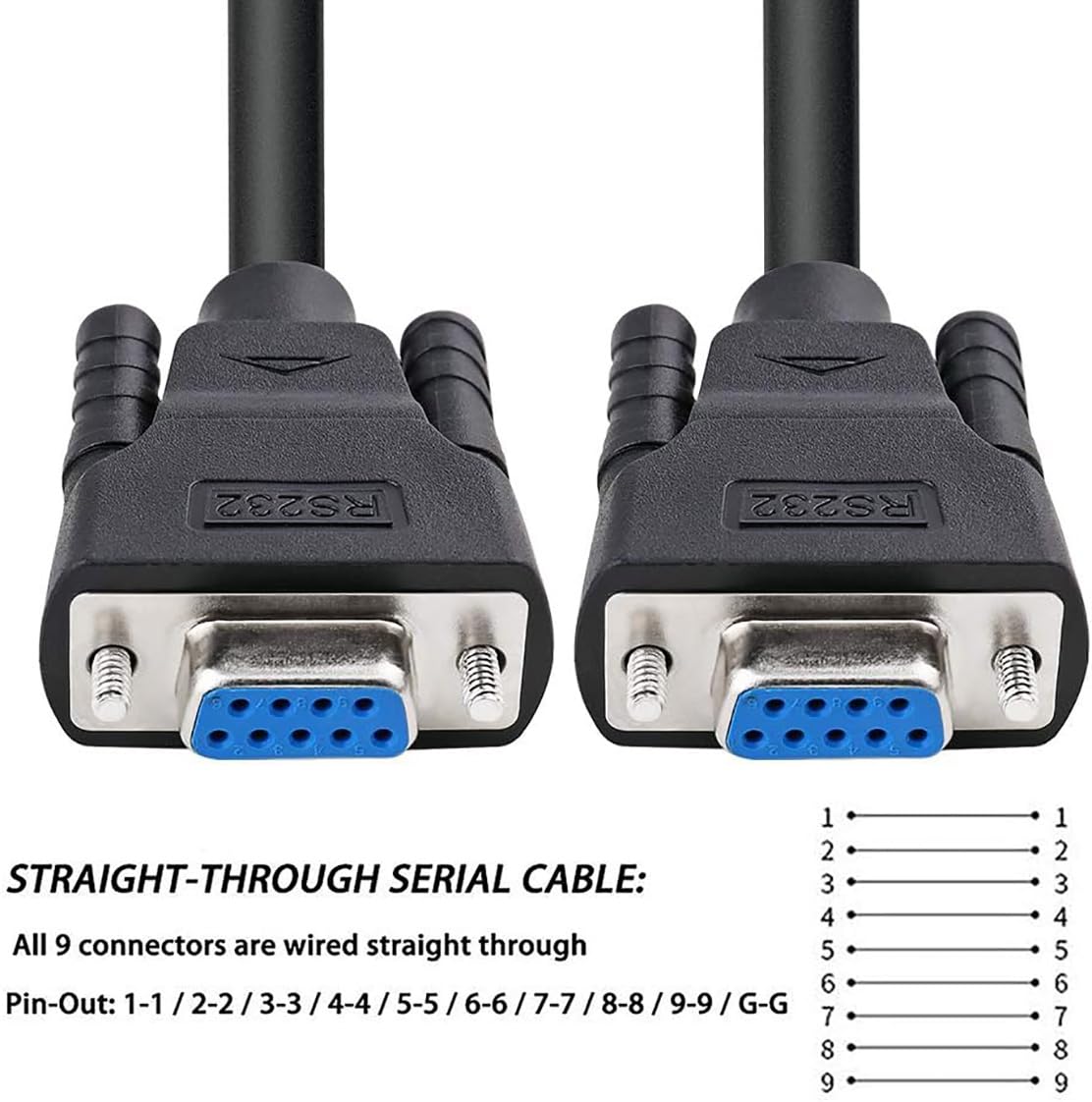 DTECH - Cavo seriale RS232 da femmina a femmina a 9 poli dritto (nero, 1,5 m)