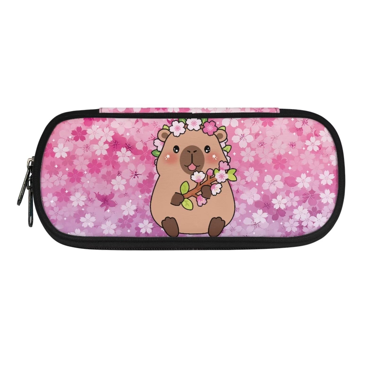 HUGS IDEA Cherry Blossom Capybara Pencil Case Organizer Bag for Boys Girls Large Capacity Pen Pouch Cosmetic Bag Stationery Desk Organizer Pencil Case Bag