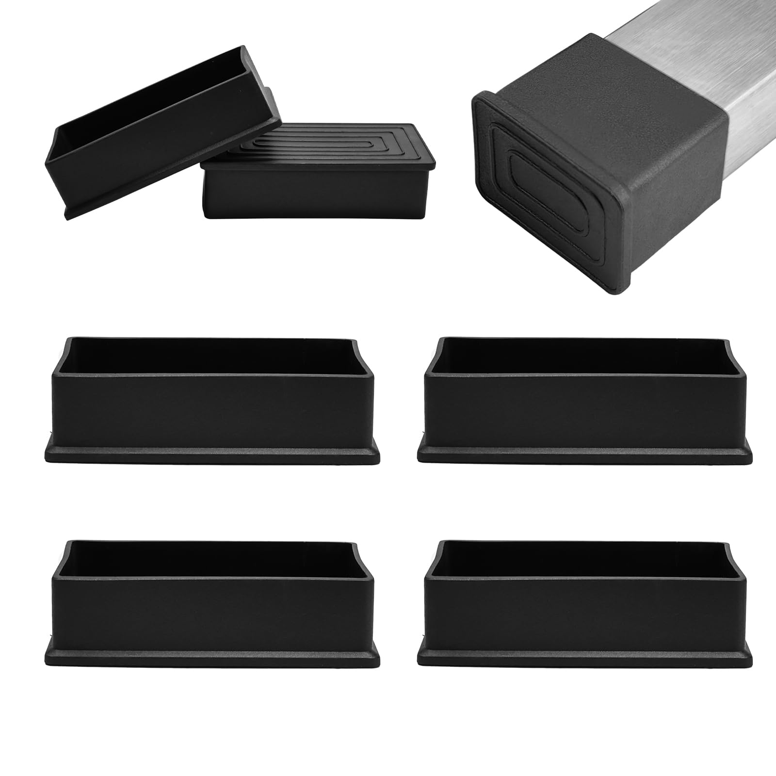 Conteras rectangulares EASYEAH de goma negra 50x100 mm para fundas de patas de mesa y suelo