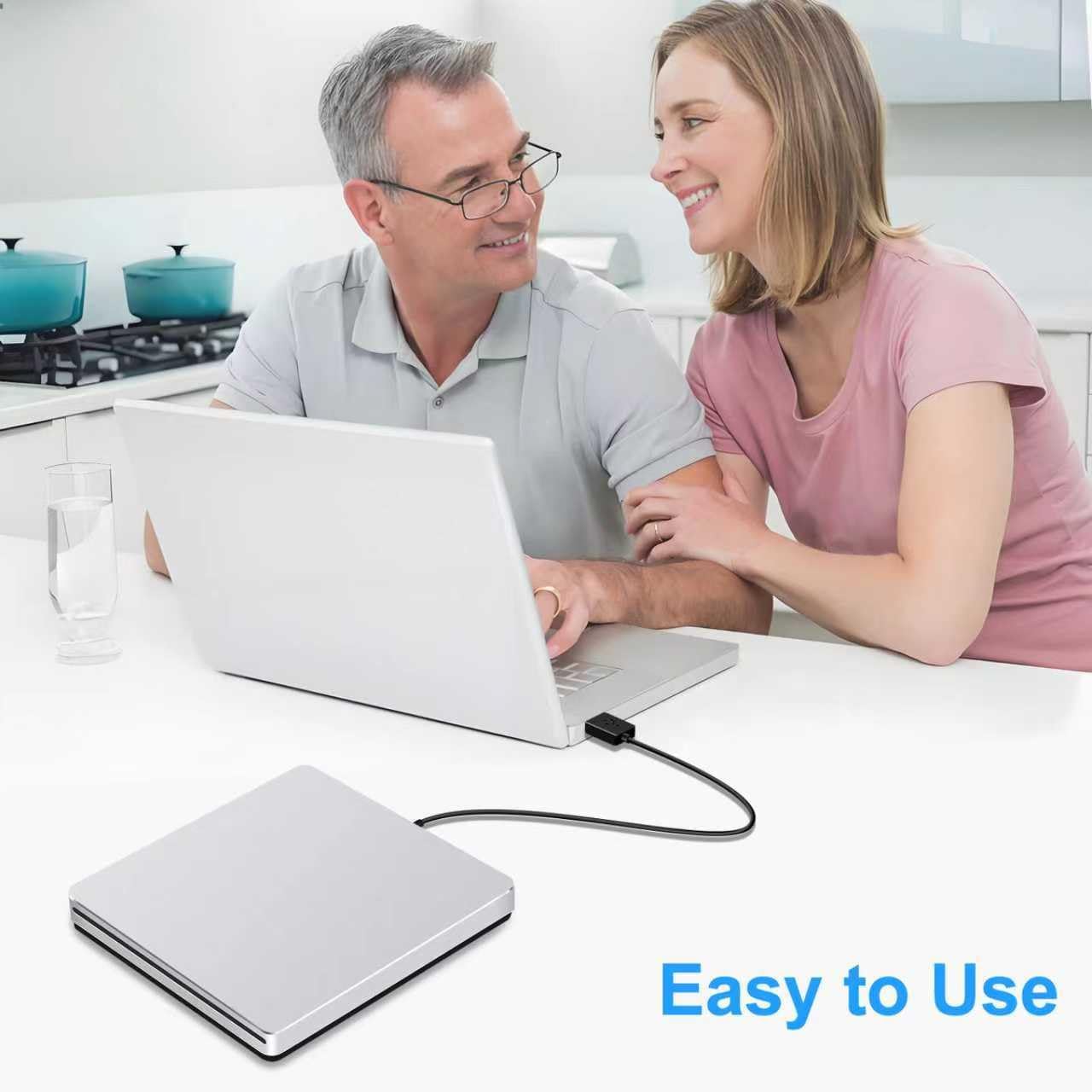 Guamar USB 3.0 Superdrive for Apple: External DVD Drive for Mac MacBook Plug & Play CD Reader Burner for Laptop PC Windows with USB-C Adapter/Carrying Case - Aluminum Silver