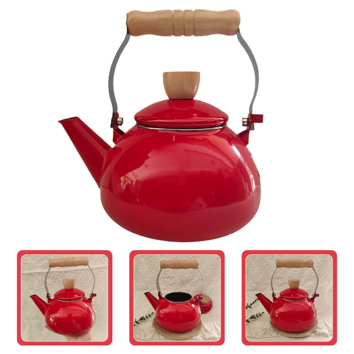 Tetera de Esmalte Roja de 1,5 L para Cocina y Preparar Té