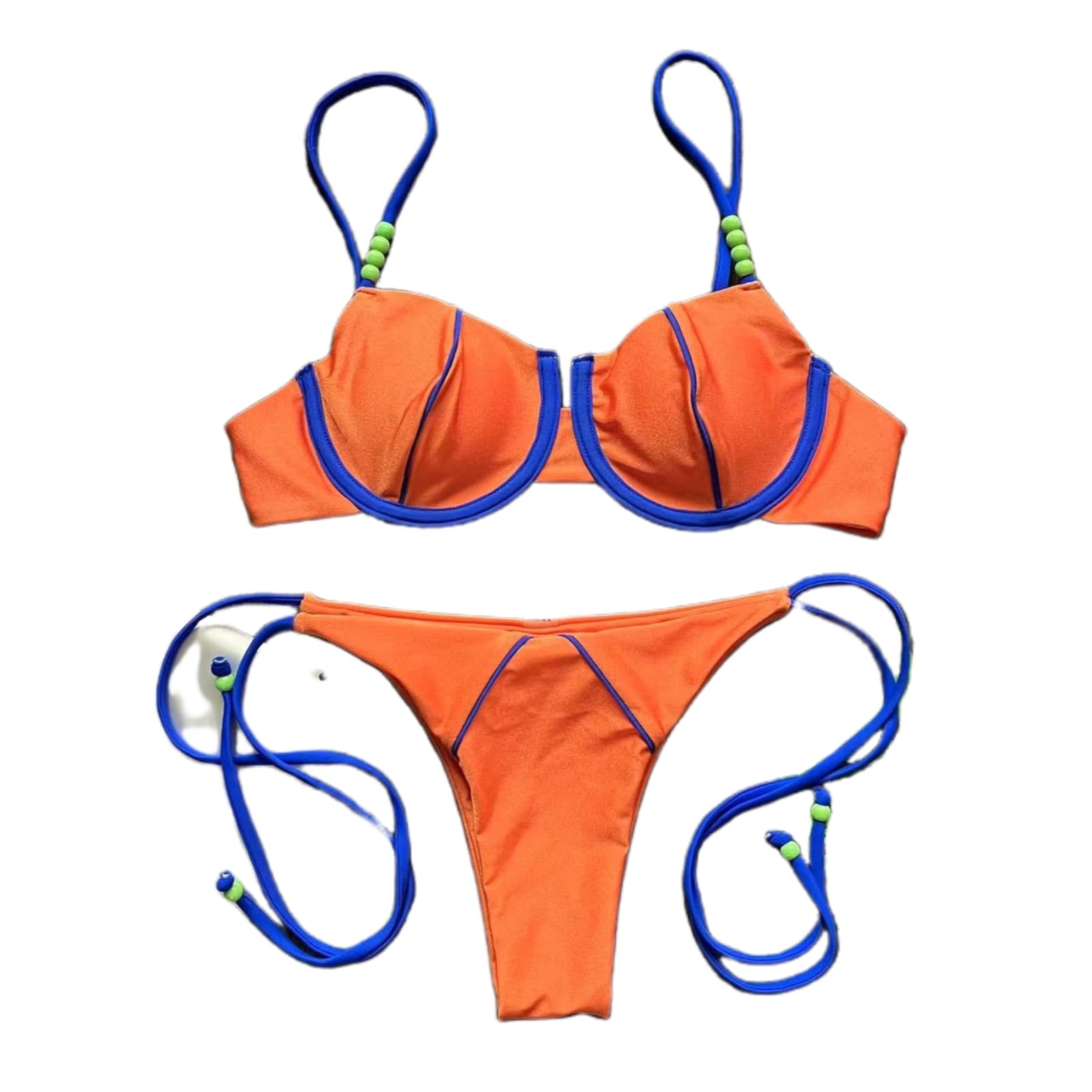 WANGSHUO Bikini Donna Donne Contrasto Tubazione Push Up Set di Bikini, Spaghetti A Perline Cinghie Cravatta Laterale Due Pezzi Costume da Bagno Brasiliano Costumi Spiaggia-nb08-m