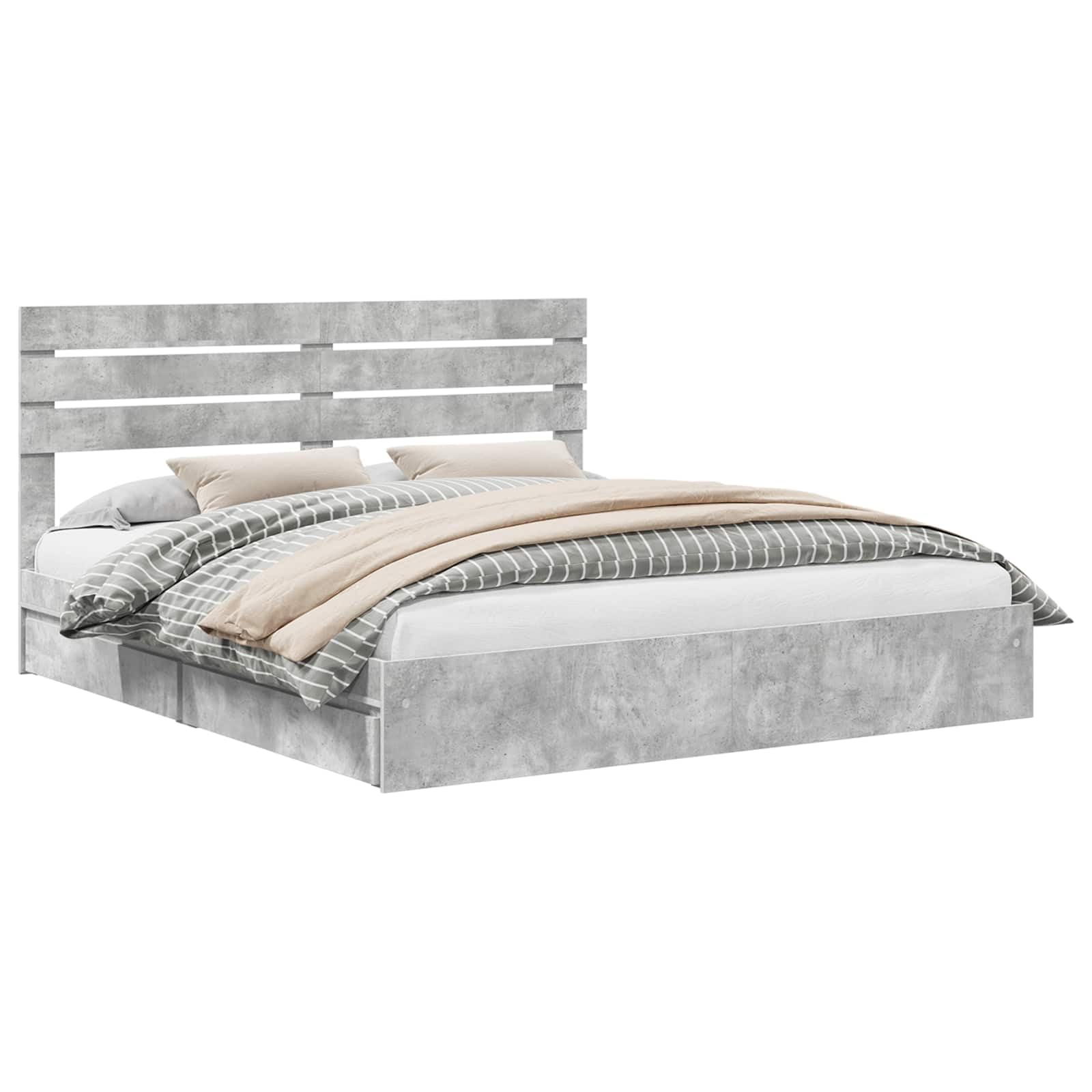 vidaXL Storage Bed Concrete Grey 200 x 200 cm Engineered Wood, Modern Bed Frame, Water-Resistant Finish, Ample Storage, Versatile, Urban Living Furniture, Customizable Design