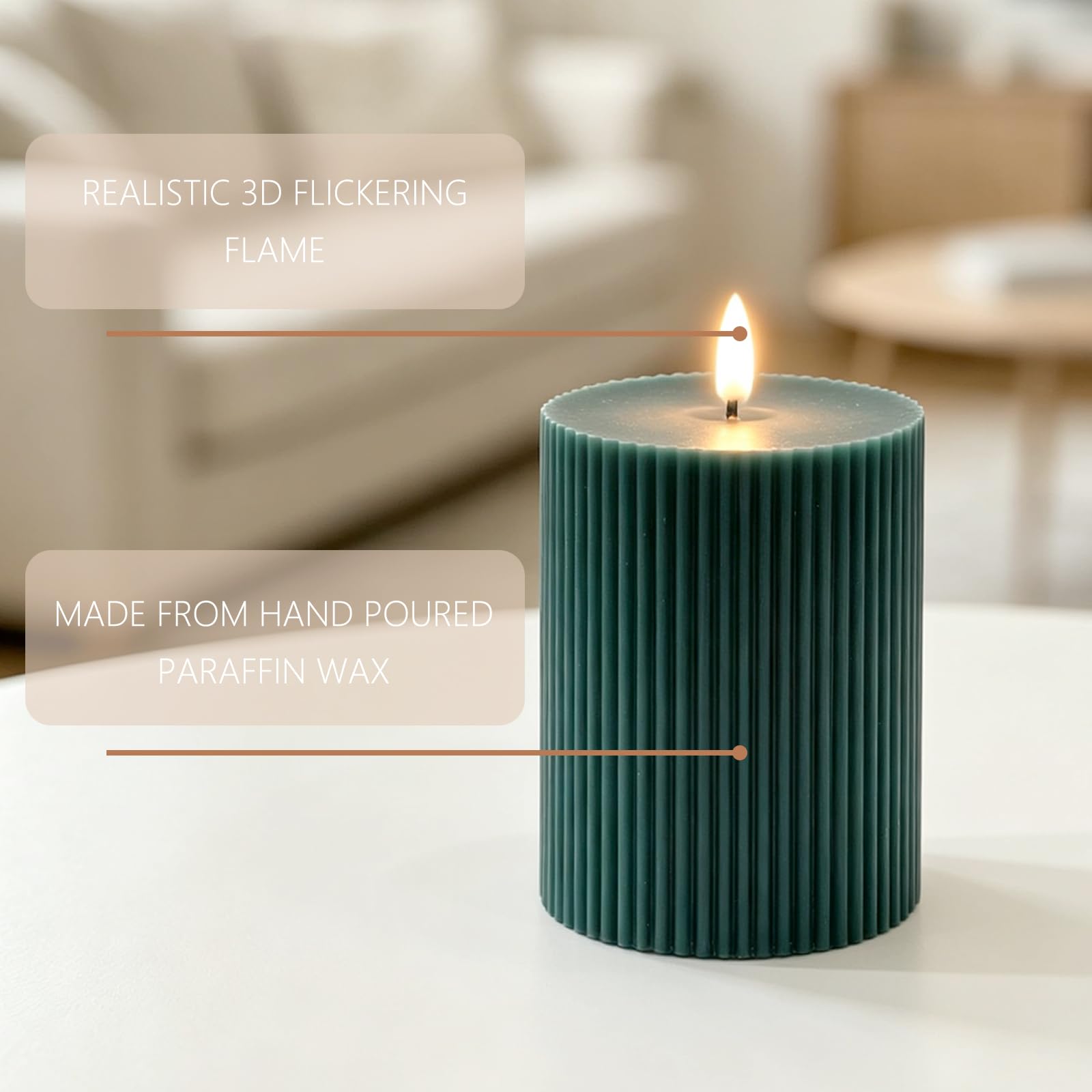 Pack de 3 Velas LED, LED Velas sin Llama, Llamas Parpadeantes Efecto de Llama Real, Material de Cera Auténtica, Funciona con Control Remoto y Temporizador, Velas Decorativas de Pilas (Verde)