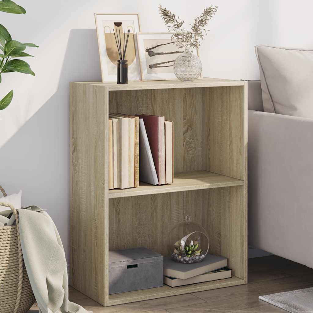 Bücherregal 2 Fächer Sonoma-Eiche Holzwerkstoff 60x30x76,5 cm Standregal mit Stauraum für Bücher, Ablage, Büro und Wohnzimmer als praktisches Regalsystem