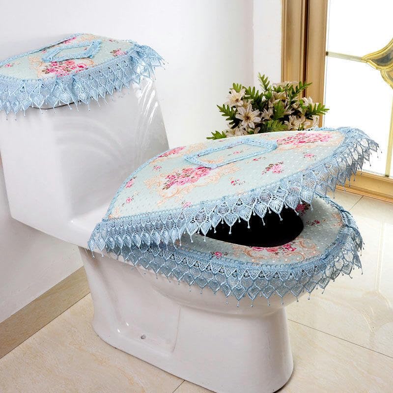 YOFAB WC-Deckel- und Tankabdeckungen mit Taschen, Toilettensitzbezüge, WC-Deckelbezug, Set, Spitze, WC-Deckelbezüge, 3 Stück