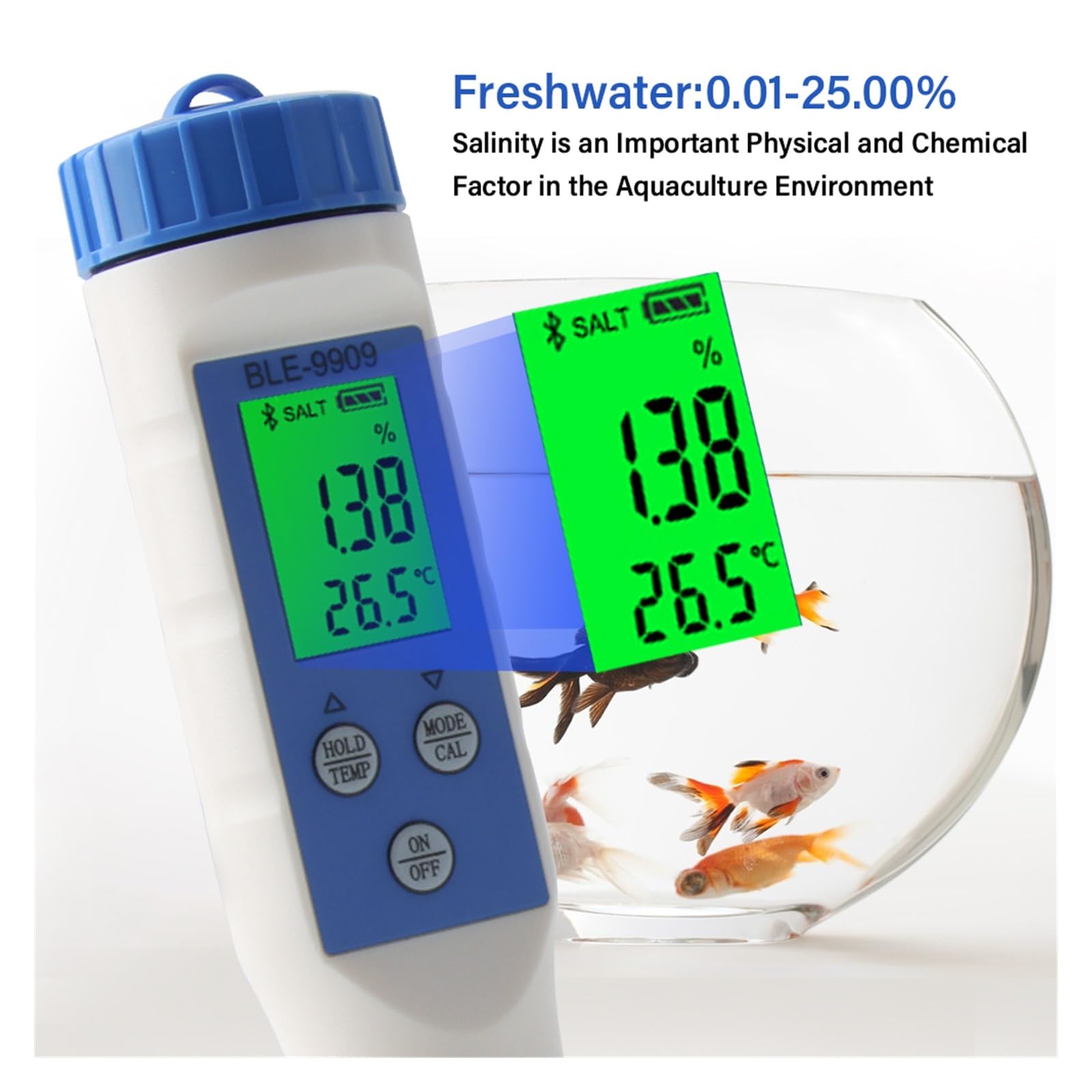 Tester della qualità dell'acqua Digital Smart Misuratore di salinità acqua di mare Monitor del tester del sale for acquari Piscina Acquario di pesci Acquacoltura 0.1-200ppt per acqua potabile, acquari