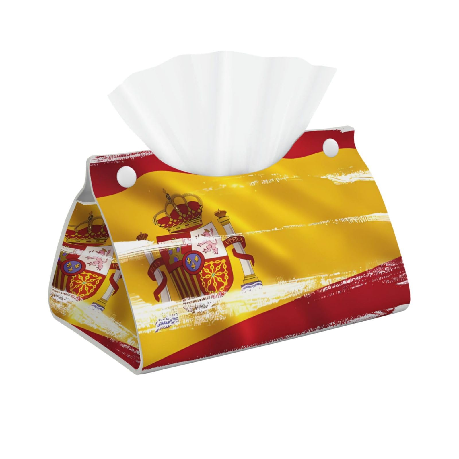 Spain Flag Rectangular Leather Tissue Box Cover, Folding Facial Tissue Holder Dispenser for Car