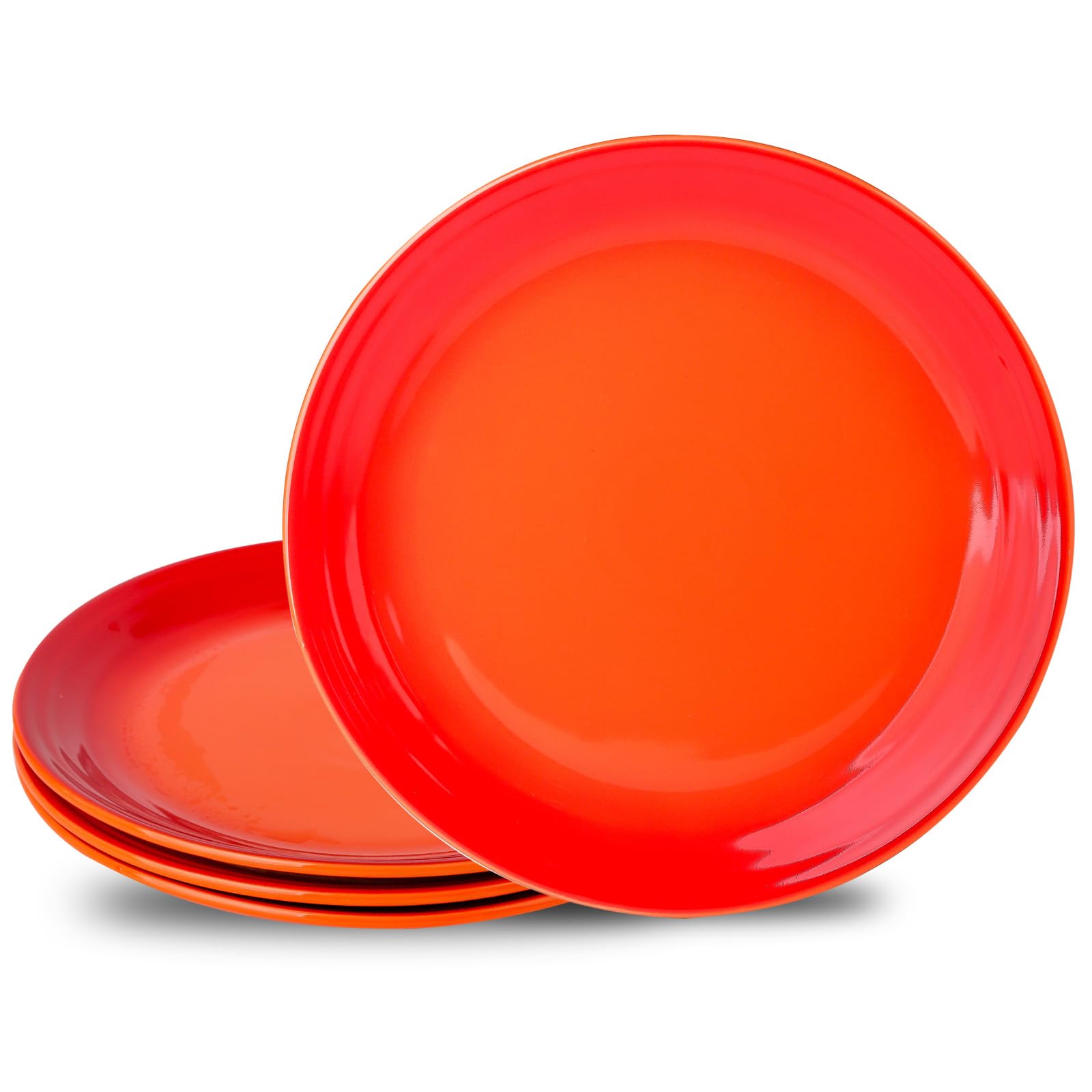 glowworm Juego de 4 platos llanos de porcelana de 10 pulgadas, platos de cocina para ensalada, filetes, pasta, microondas y lavavajillas, resistentes a los arañazos, color naranja