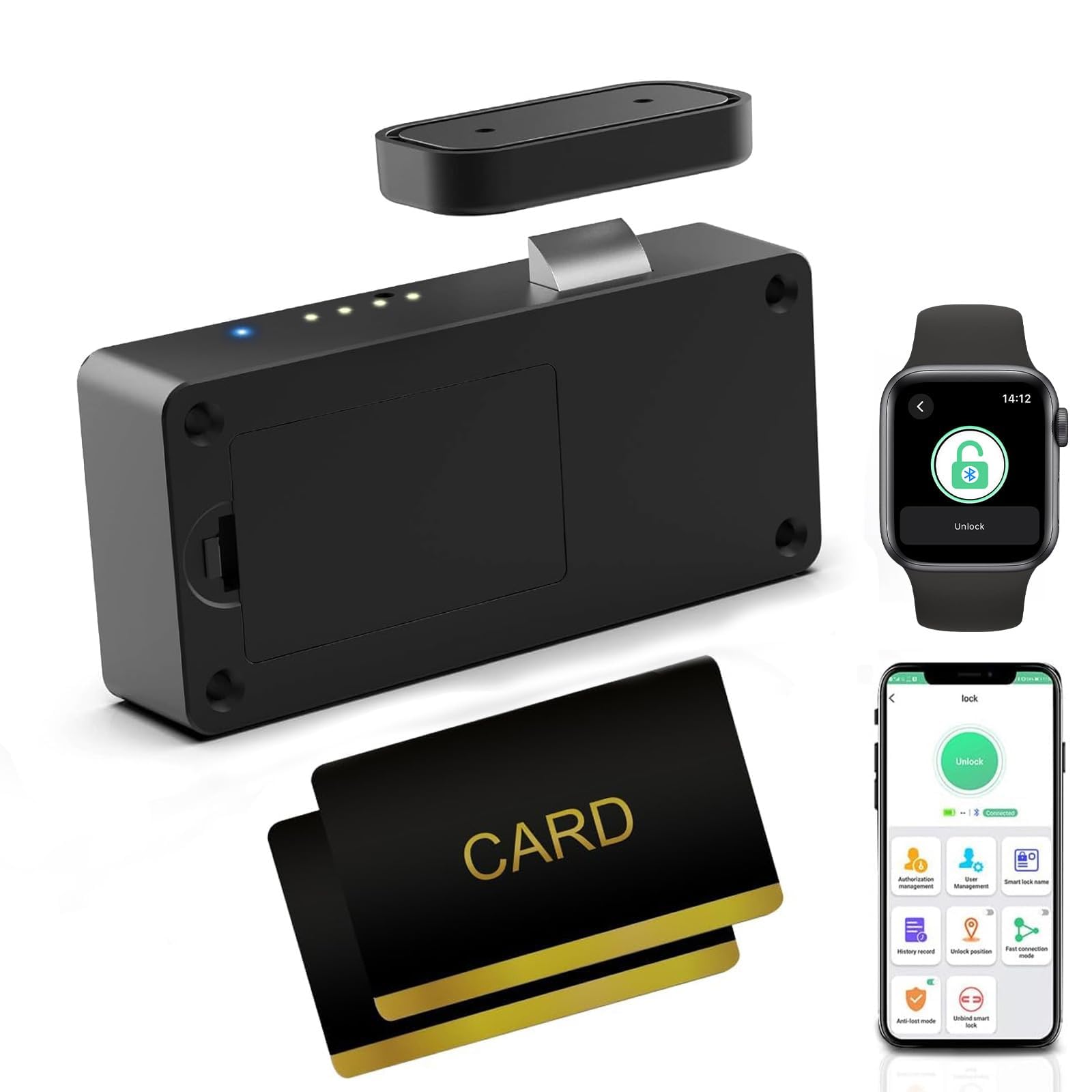 Cerradura de cajón con tarjeta RFID, NFC, cerradura oculta para gabinetes de cocina, despensa, muebles, cerradura de puerta de armario eLinkSmart con aplicación Bluetooth, seguridad infantil, no