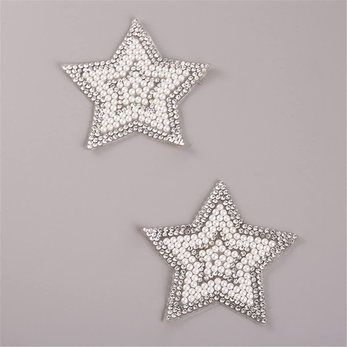 20 Pcs Star Pearl Rhinestone Patches Sparkly Iron On Star Patches for Craft Clothing Repair Decoration Applique DIY Sewing Badge