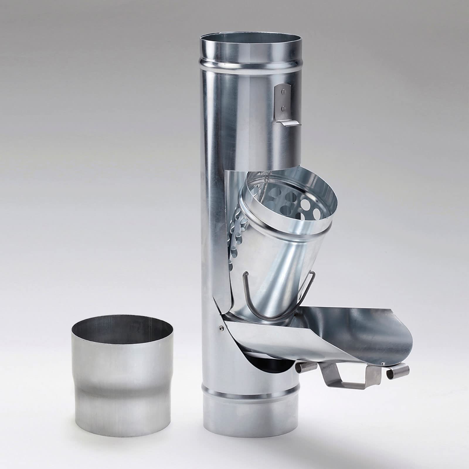 Laubsammler Zink mit Korb DN 100 inkl. Adapter Regenwasserfilter Laubabscheider für Blechfallrohre mit 100 mm Durchmesser. Verhindert das Zusetzen und Verstopfen von Fallrohren durch Grobschmutzsieb