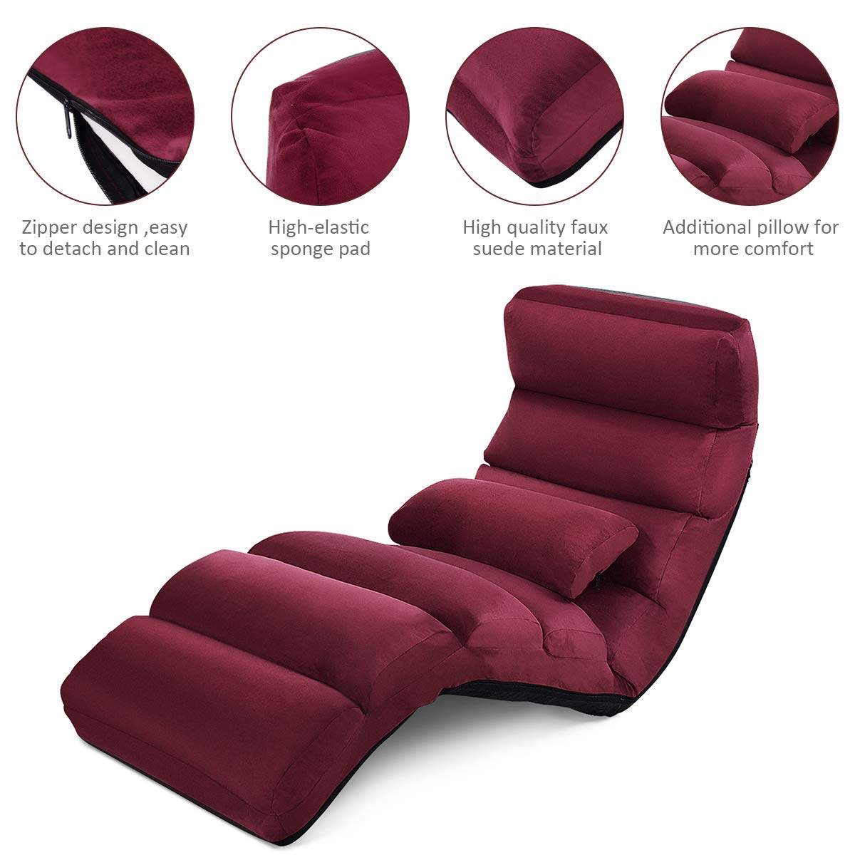RELAX4LIFE Sedia Pieghevole da Pavimento con Schienale Regolabile, da Terra Imbottita, con Cuscino Morbido, Struttura Resistente, Ideale per Gioco e Lettura (ROSSO)