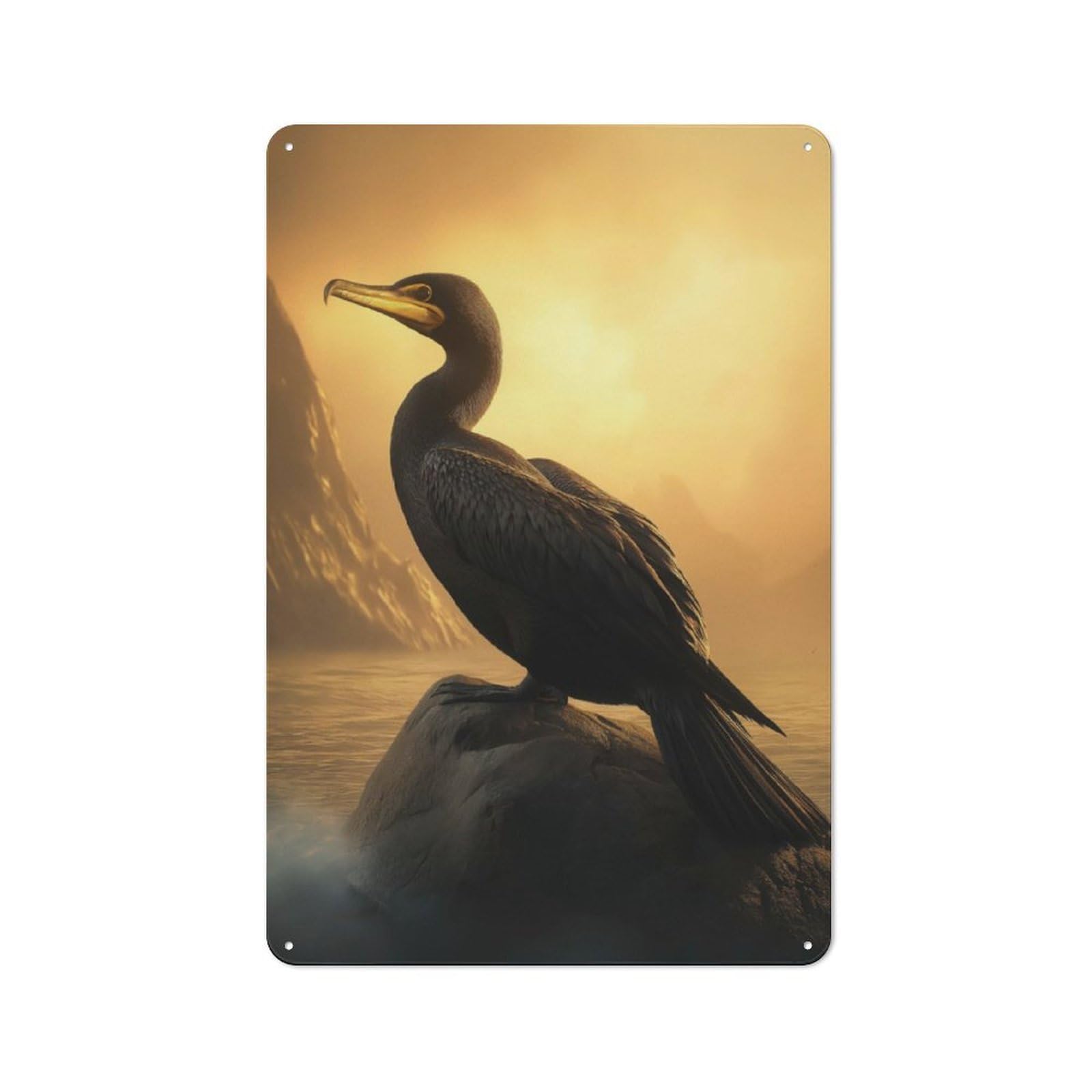 Junmoney Cormorant At Sunset Metal Sign 30X20cm With For Home Bar Wall, Vintage Decor, Wall Decoration For Home Bars And Entertaining Spaces