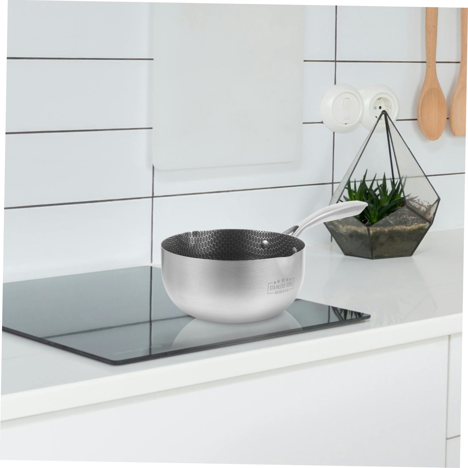 SOIMISS Sartén de Acero Inoxidable Superficie Antiadherente en Panal 20 Cm, Compatible Inducción, Cocina Diaria para Familias Pequeñas, Sartén Multifuncional sin Tapa