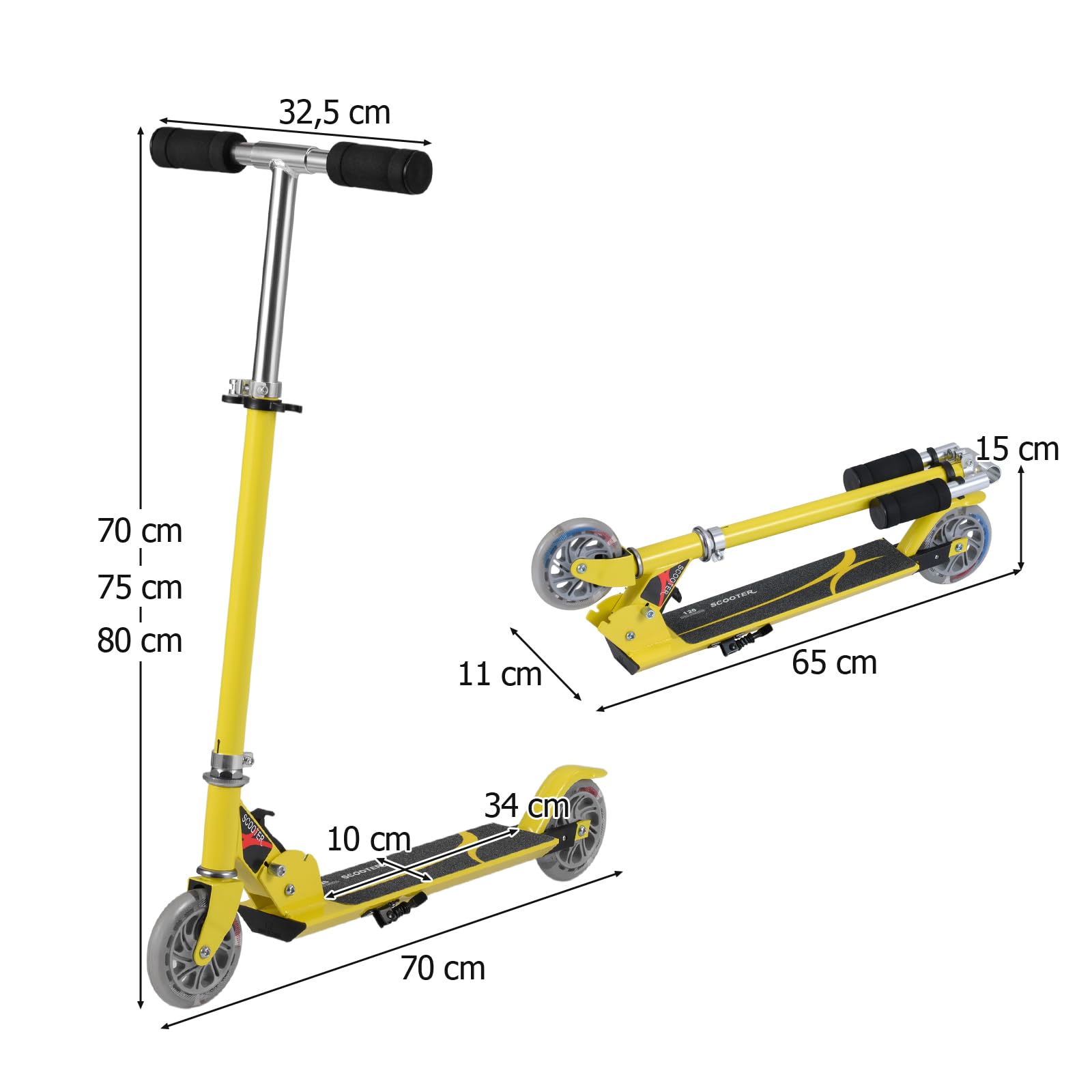 GYMAX Trottinette Enfants 3-7 Ans Pliable, 2 Roues Lumineuses, Hauteur Réglable à 3 Niveaux, avec Béquille, en Aluminium Léger Robuste, Charge Max 70 KG, Roulement Durable ABEC-7