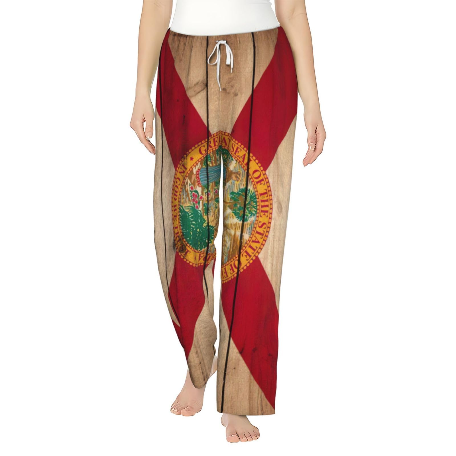 Florida-Flagge, Holzmaserung, Flanell-Weihnachtspyjamahose, warm, bequem, Lounge-Schlafhose für Urlaub, Weihnachten