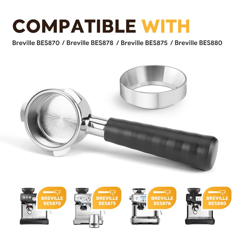 Portafiltro Senza Fondo 54mm Per Breville/Sage - In Acciaio Inox Con Cestello, Schermo Distribuzione E WDT Tool - 5