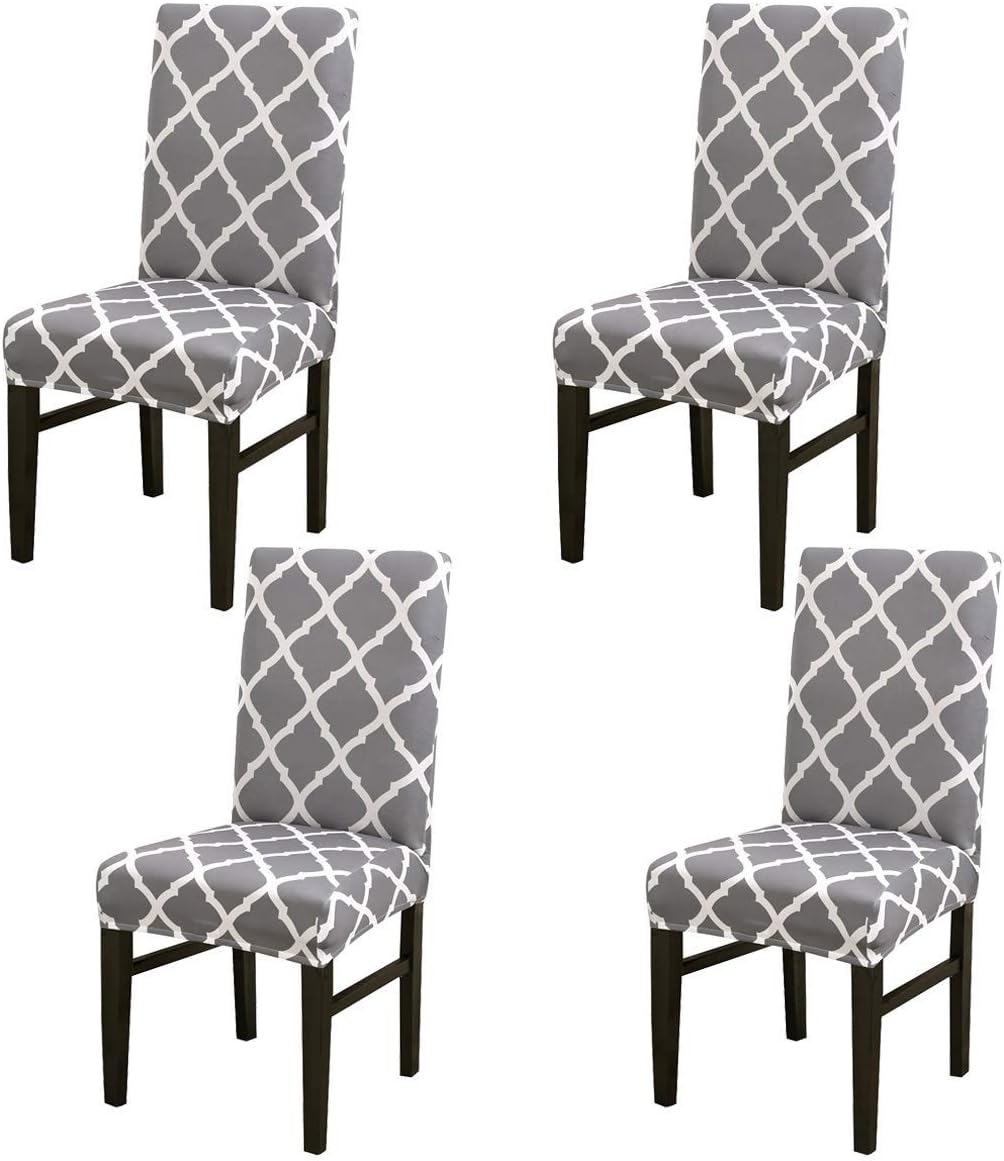Aisaving Stretch Dining Chair Slipcover 4pcs Spandex Dining Chair Covers Removable Washable Universal Protector Cover Seat Slipcover for Hotel Dining Room Ceremony Banquet Wedding Party (Grey Grid)