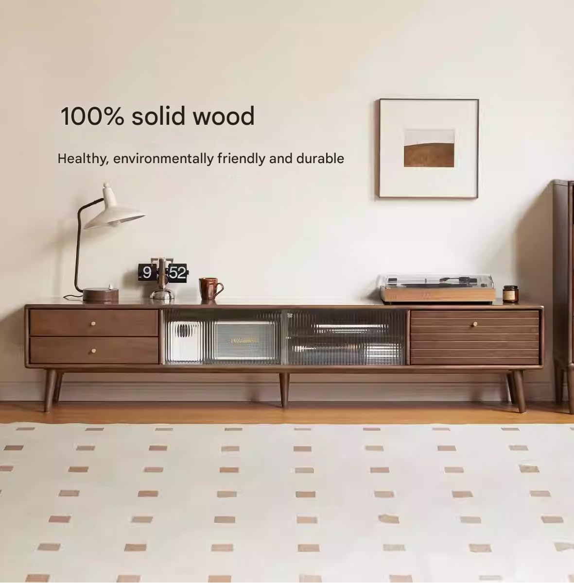 GVAwood Solid RubberWood Light Luxury TV Cabinet. 70.8x12.6x16.5 inch /180x32x42 сm/Walnut Color/TV Cabinet