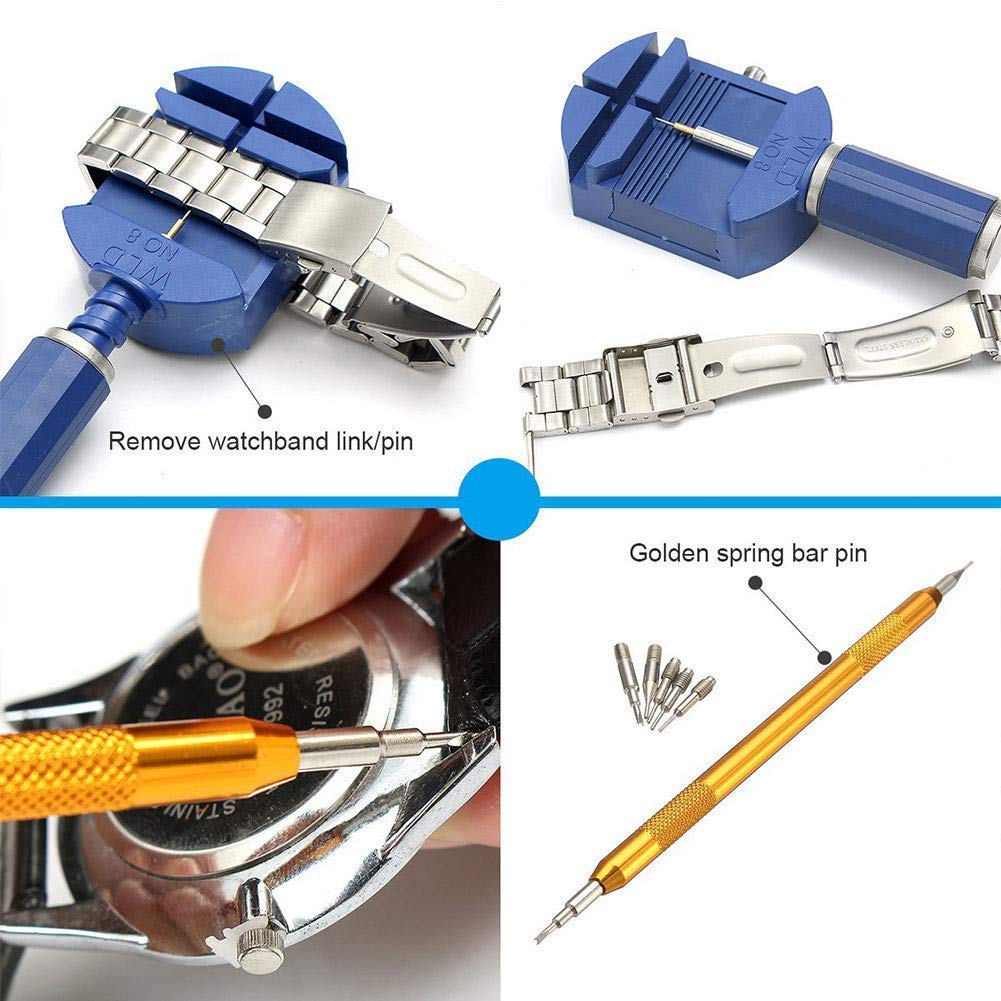 Kit de reparación de relojes - 147 piezas/juego de herramientas Kit de herramientas combinadas para desmontar pulseras y abridores de relojes - Reemplace las herramientas de la batería del reloj con e