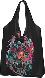 [DINGKAI] エコバッグ トートバッグ 大容量 カラフルハスキー 柴犬 抽象絵画 手描き 買い物袋 肩掛けバッグ 手提げバッグ 折り畳み 防水素材 丈夫 布製 人気 生活雑貨 グッズ コンビニ用 収納袋 レジバッグ バッグ 繰り返し使用 男女兼用