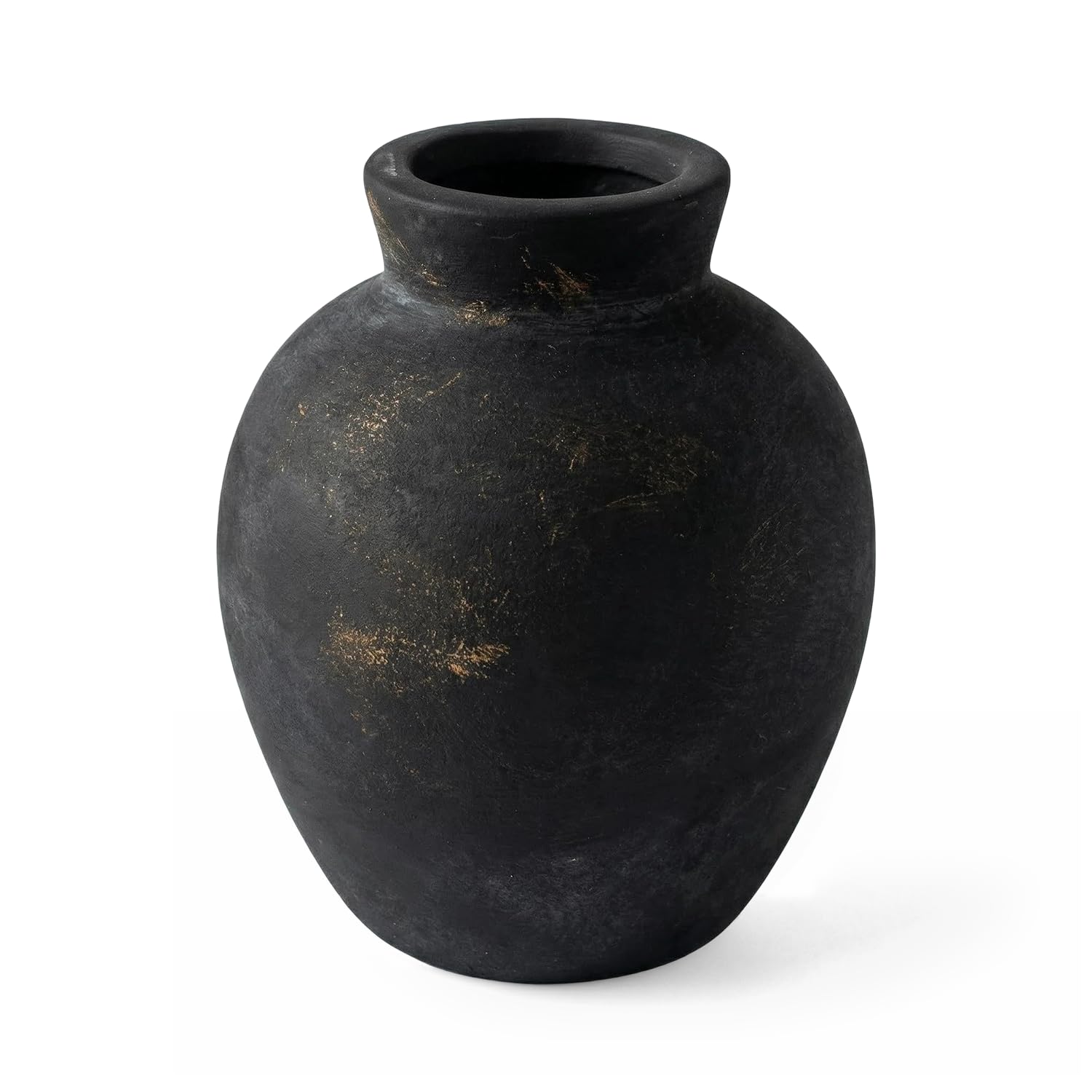 Rustic Terracotta Pot, Bronze Ceramic Flower Vase 6.1 Inch, Farmhouse Boho Centerpiece for Home Decor, Living Room, Table, Shelf, Mantel & Bathroom