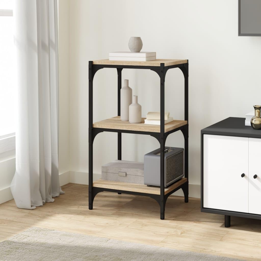 Bücherregal Sonoma-Eiche Holzwerkstoff und Stahl 40 x 33 x 70,5 cm Standregal mit 3 Ablagen, vielseitiges Regalsystem als Raumteiler und Aufbewahrungslösung für Wohnzimmer