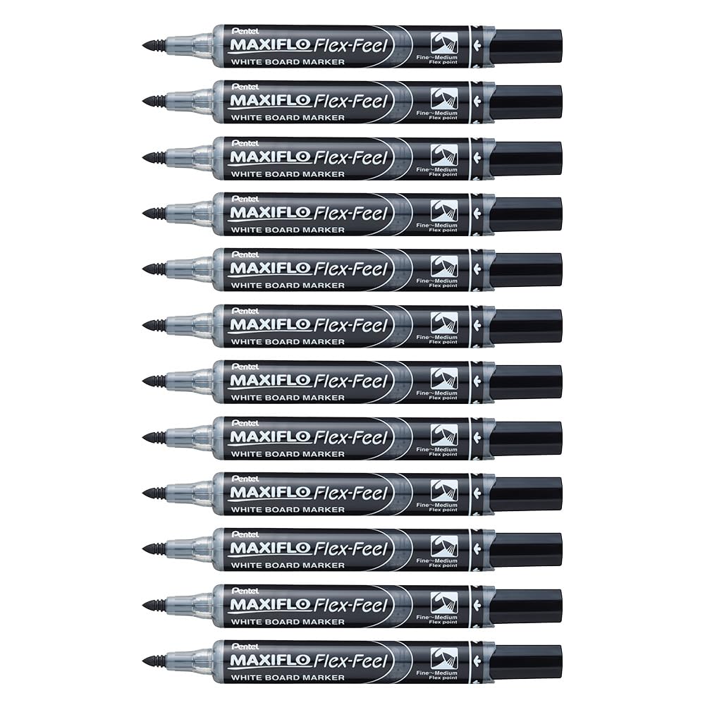 Pentel MWL5SBF Maxiflo Flex-Feel marcatore lavagna bianca, nero, 12 pz