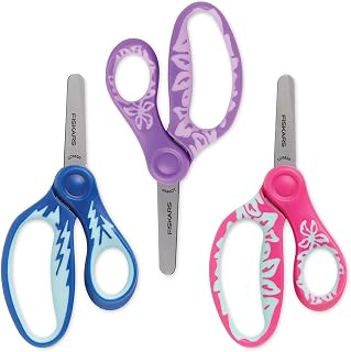 Fiskars 5" SoftGrip Blunt-Tip Scissors for Kids 4-7 (3-Pack) - Scissors for School or Crafting - Blue, Purple, Pink