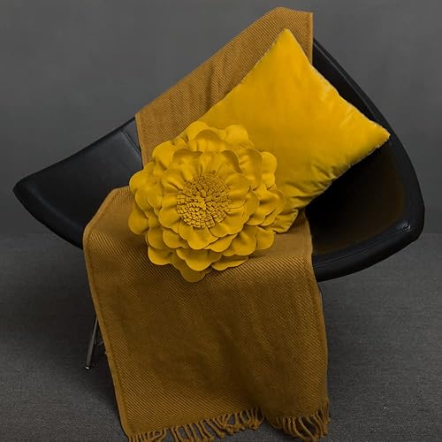 Miniatura 6 de JWH - Cojín decorativo hecho a mano con diseño de flor de peonía en 3D con relleno de almohada de algodón, funda de almohada de 14 pulgadas para el