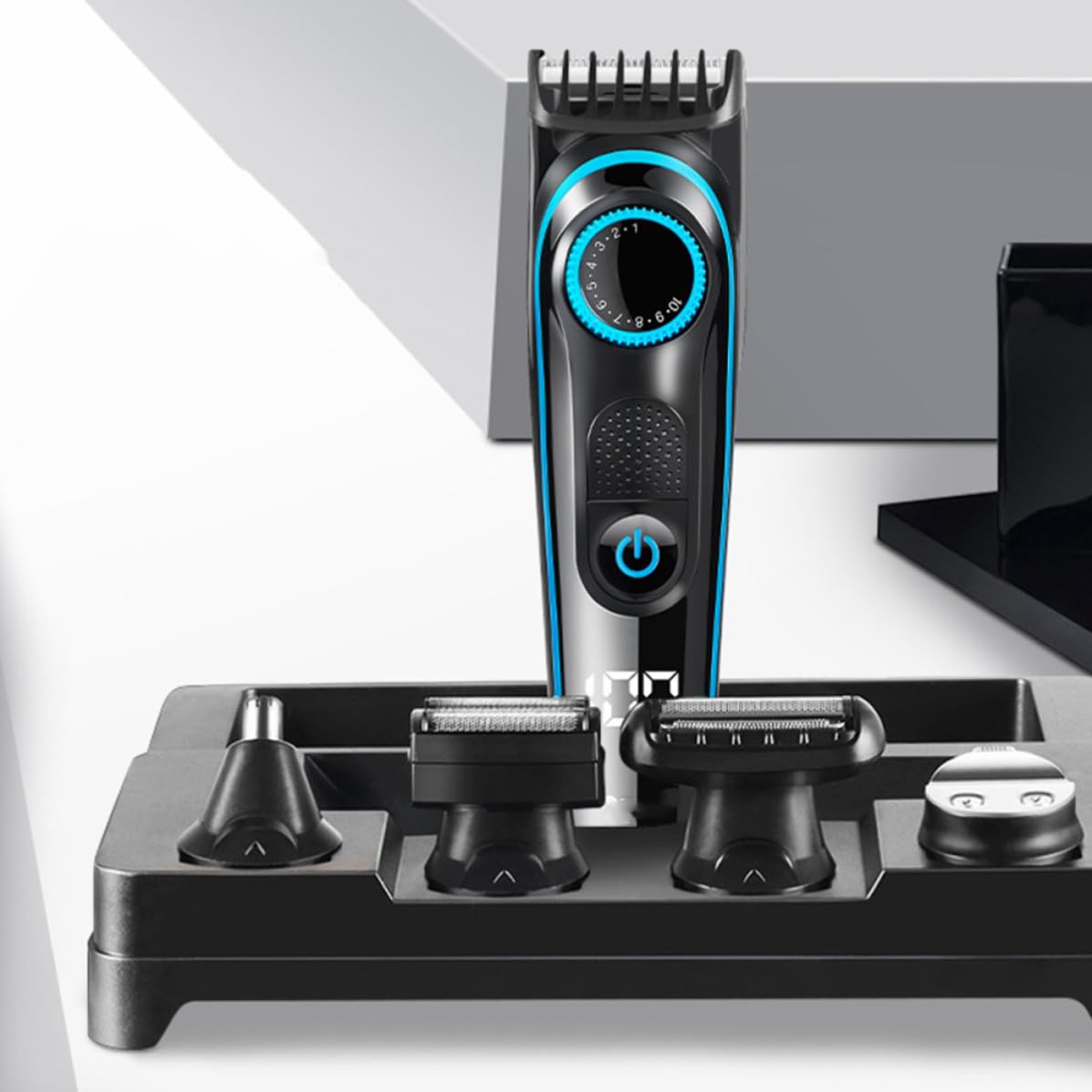NUOBESTY 5-in-1 Elektrische Haarschneidemaschine mit Lcd Anzeige Ergonomisches Design Edelstahlklingen Kabelloser Haartrimmer für Reisen und Geschäftsausflüge