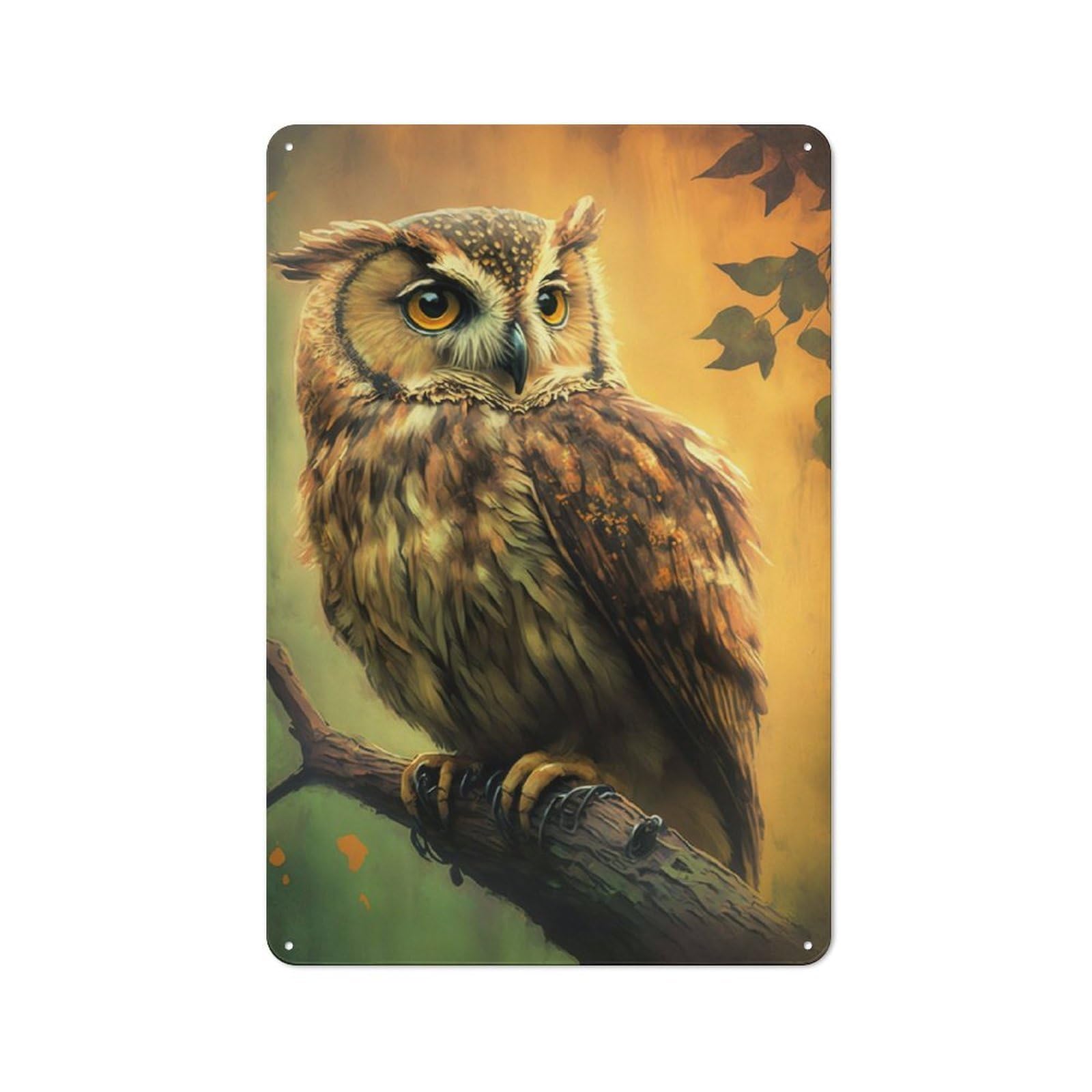 Junmoney The Brown Owl Rustic Metal Sign 30X20cm For Living Room Or Hallway, For Winter Room Styling In Living Room And Hallway