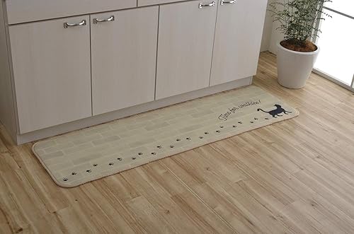 イケヒコ キッチンマット ふんわりミーニャ お手入れ簡単 滑りにくい 断熱性 ネコ柄 約50×180cm グレー #3481129