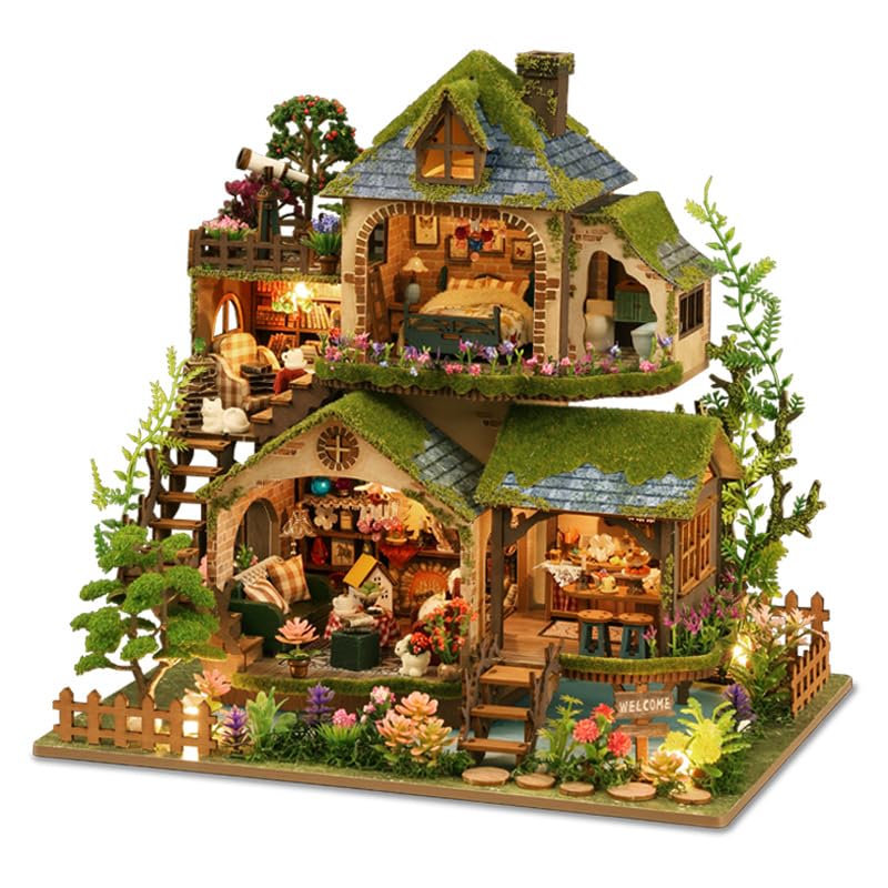 Cuteefun Maquette Maison Miniature pour Adulte à Construire, Mini Maison de Poupée avec LED, Artisanat en Bois et Adolescents à Construire, Anniversaire,...