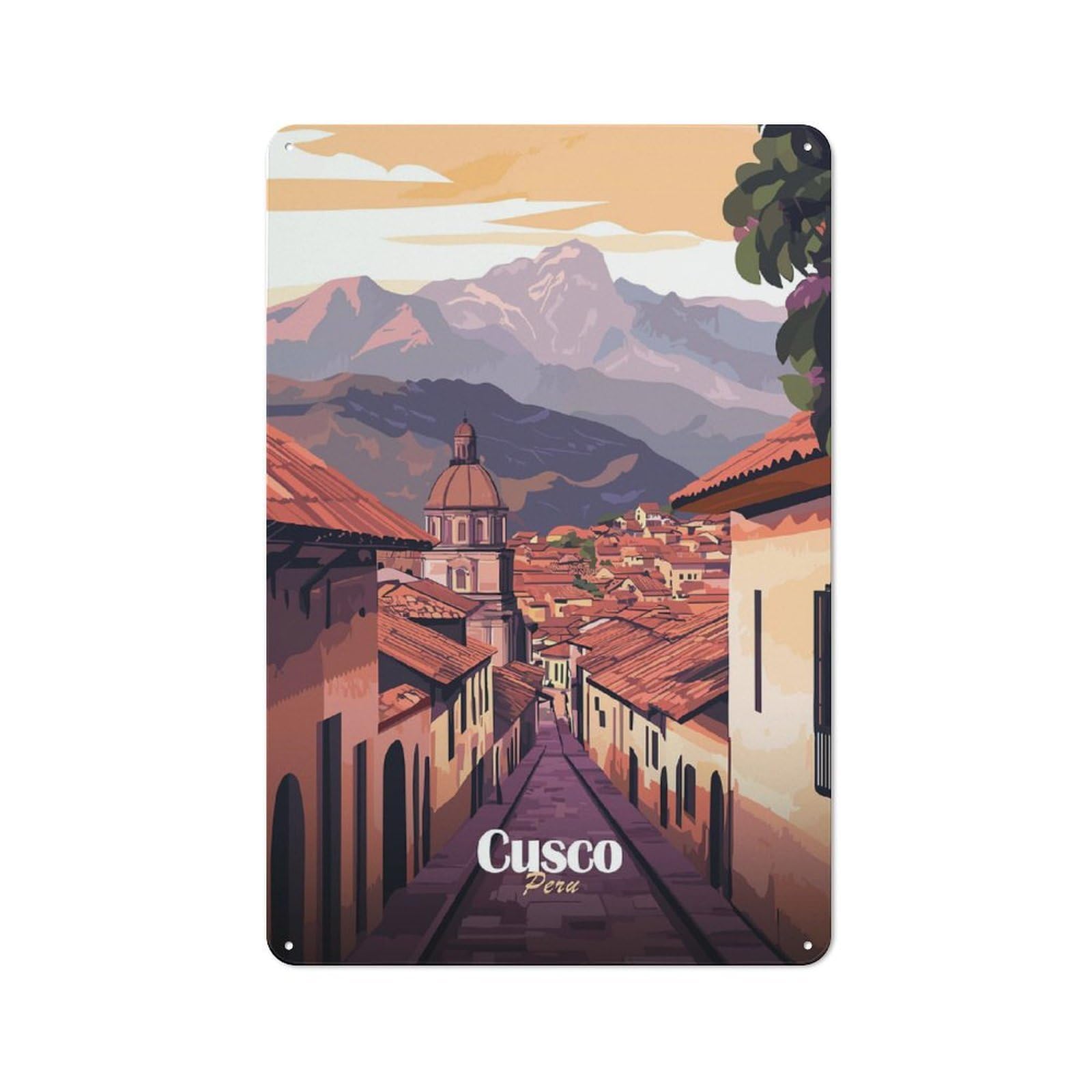 Cusco, Peru Cityscape Workshop Style Metal Wall Decor 30x20cm, Decorative Metal Plaque for Garage, Workshop, Shed Or Utility Room