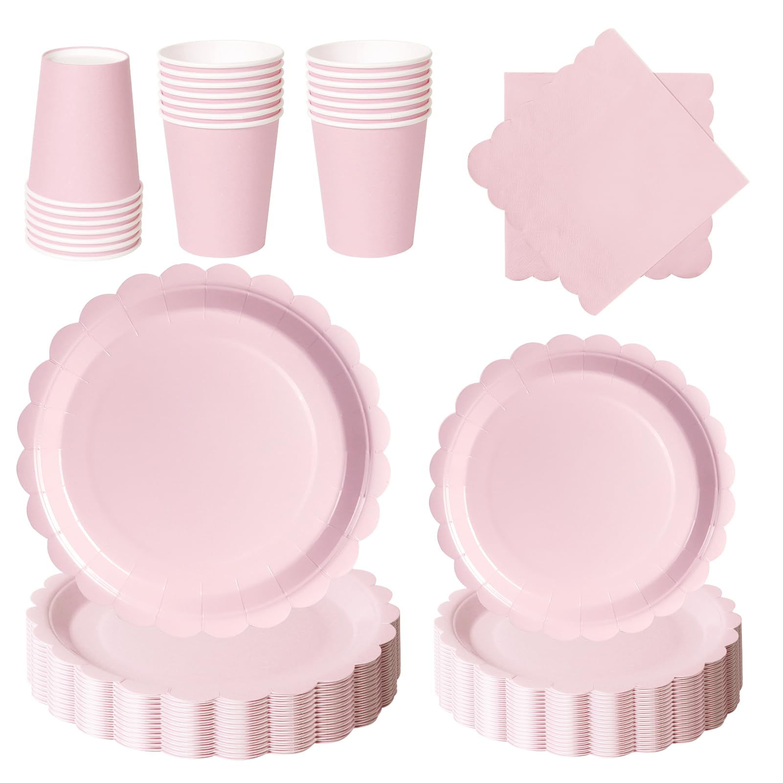PYAILI 96 Pcs Morandi Pink Party Tableware Set, Paper Plates Cups Napkins, Dinnerware Set for Kids Adult Birthday,Wedding,Baby Shower Party Tableware — image 1