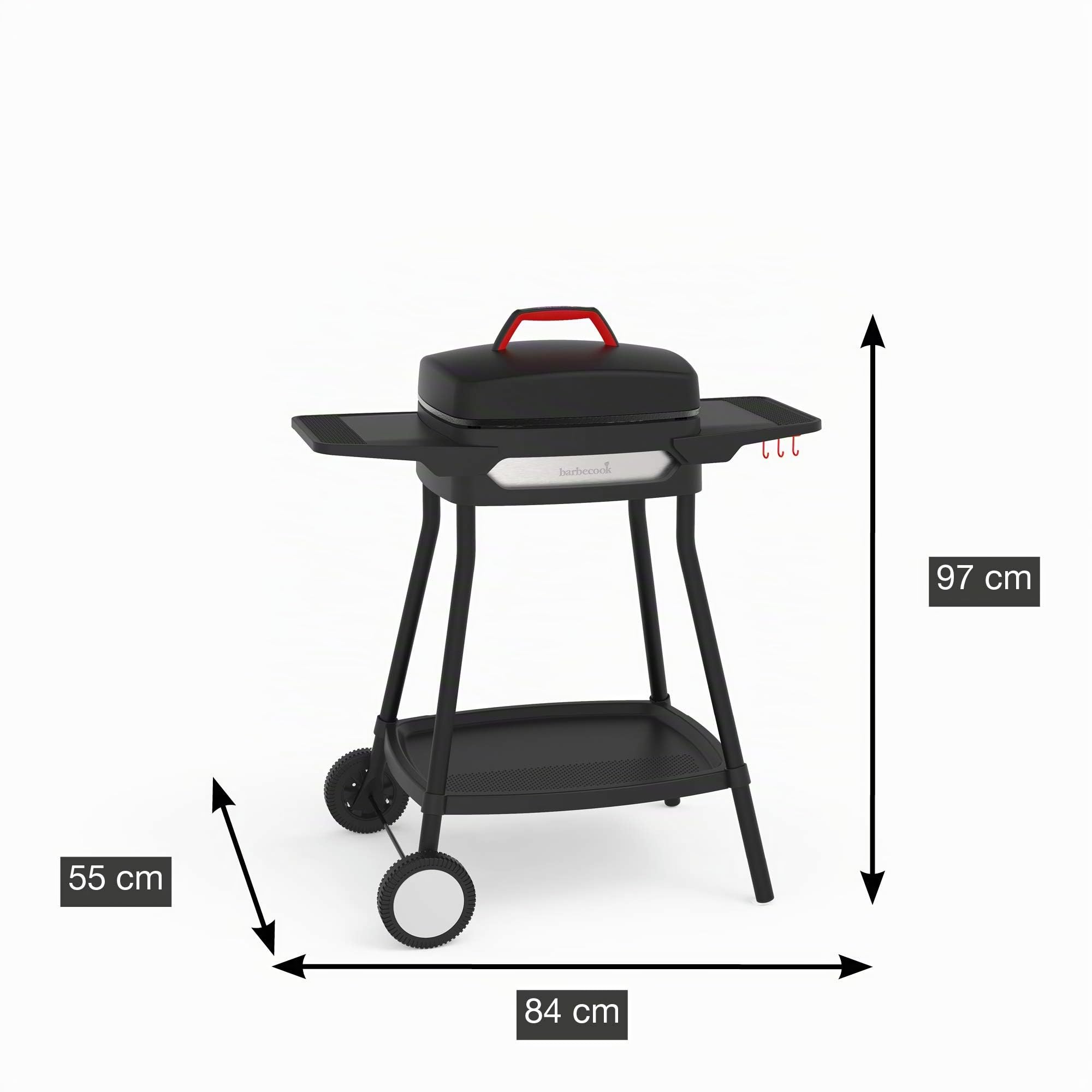 Barbecook barbecue elettrico Alexia 5111 su base con ripiani e rotelle, barbecue da balcone, nero, 84x55x97cm