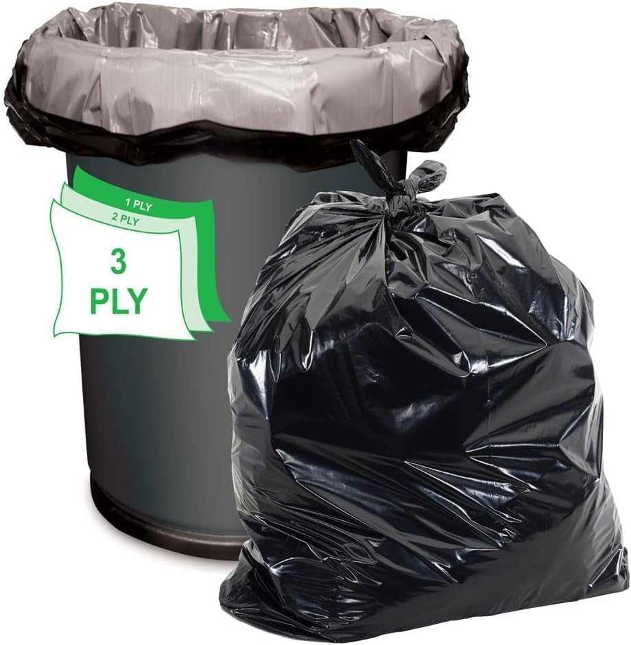 Set of 3 Black Trash Bags Thick Durable Plastic Garbage Bags | Leak-Proof & Puncture-Resistant | for Kitchen Restaurants Yard, Office use image 4