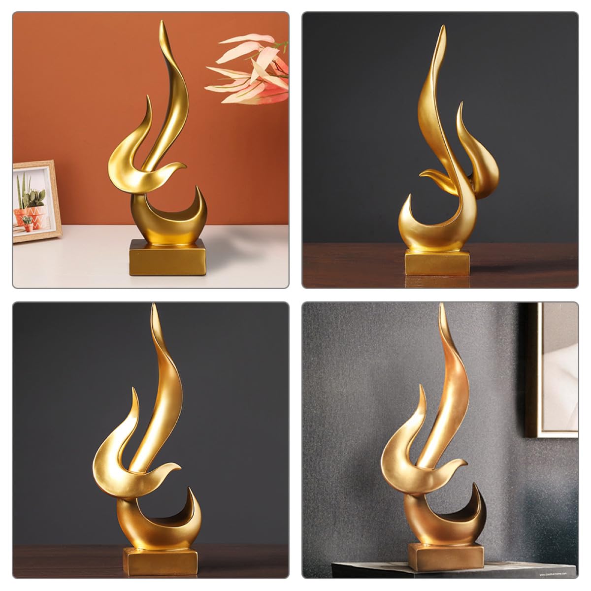 Gadpiparty Sculpture Abstraite de Flamme en Résine Or, Décoration Moderne et Créative pour Bureau et Entrée, Détails Vivants et Matériau Résistant