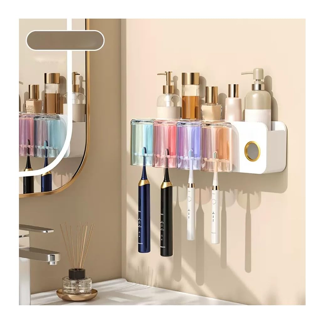 Estante for cepillos de Dientes, sin Perforaciones, montado en la Pared, Taza for Enjuague bucal, Cepillo, Taza de Dientes de Color, Estante de baño montado en la Pared, Estante Familiar