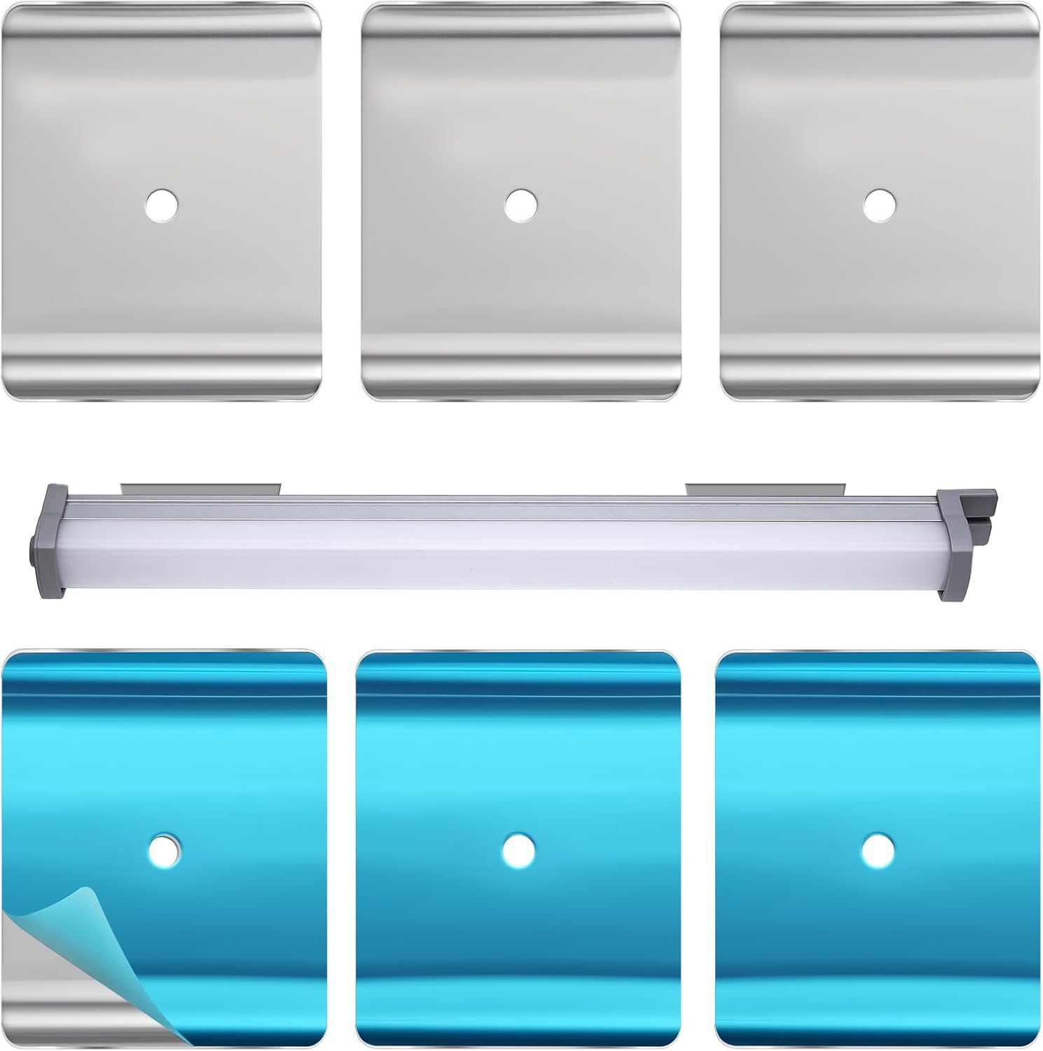 6 Pcs Under Cabinet Lights Magnetic Sticky Replacement Magnetic Strips Metal Adhesive Strips Blue Tape Strip Replacement Magnetics Strip with Adhesive Backing for Cabinet Lighting (1.69 x 1.38 In)