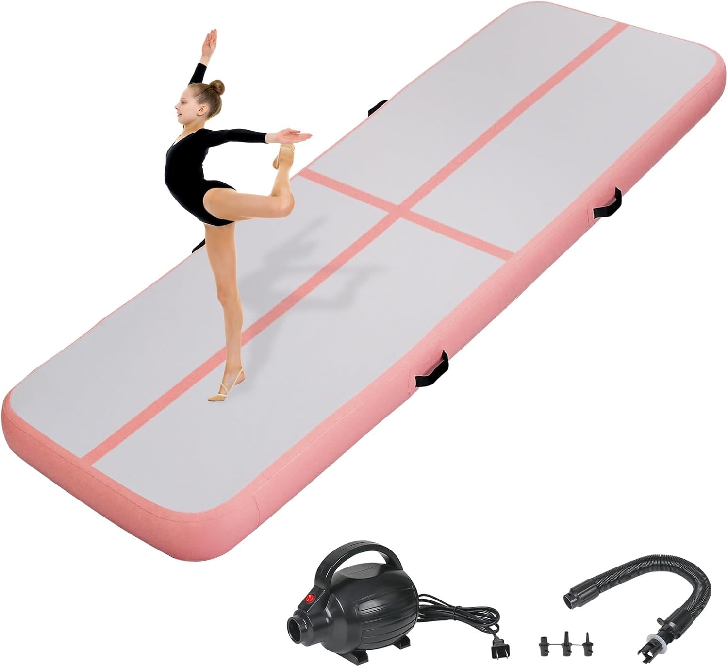 Inflatable Gymnastics Air Tumbling Track Mat 6ft 10ft 13ft 16ft 20ft, Air Tumble Track Mat with Electric Air Pump for Kids Adults Home Outdoor Training Cheerleader Yoga Water Park Coral Pink 13ft*3.3ft*4in(4*1*0.1m)