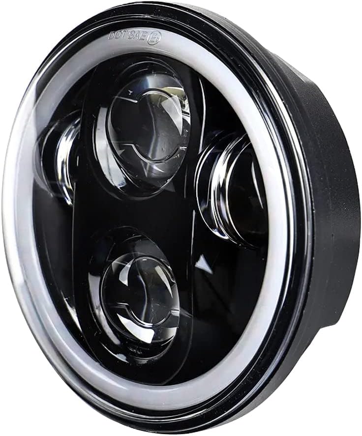Eagle Lights 8900BH 5-3/4 5.75 Inch Headlight with White Halo Ring Compatible With Harley Davidson and Indian Motorcycles - Generation II/Black Kit