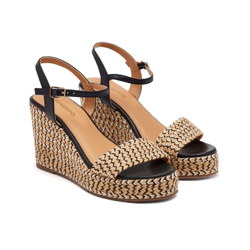 GIOSEPPO Women's Chippewa Espadrille Wedge Sandal, Black/White, 7.5 UK