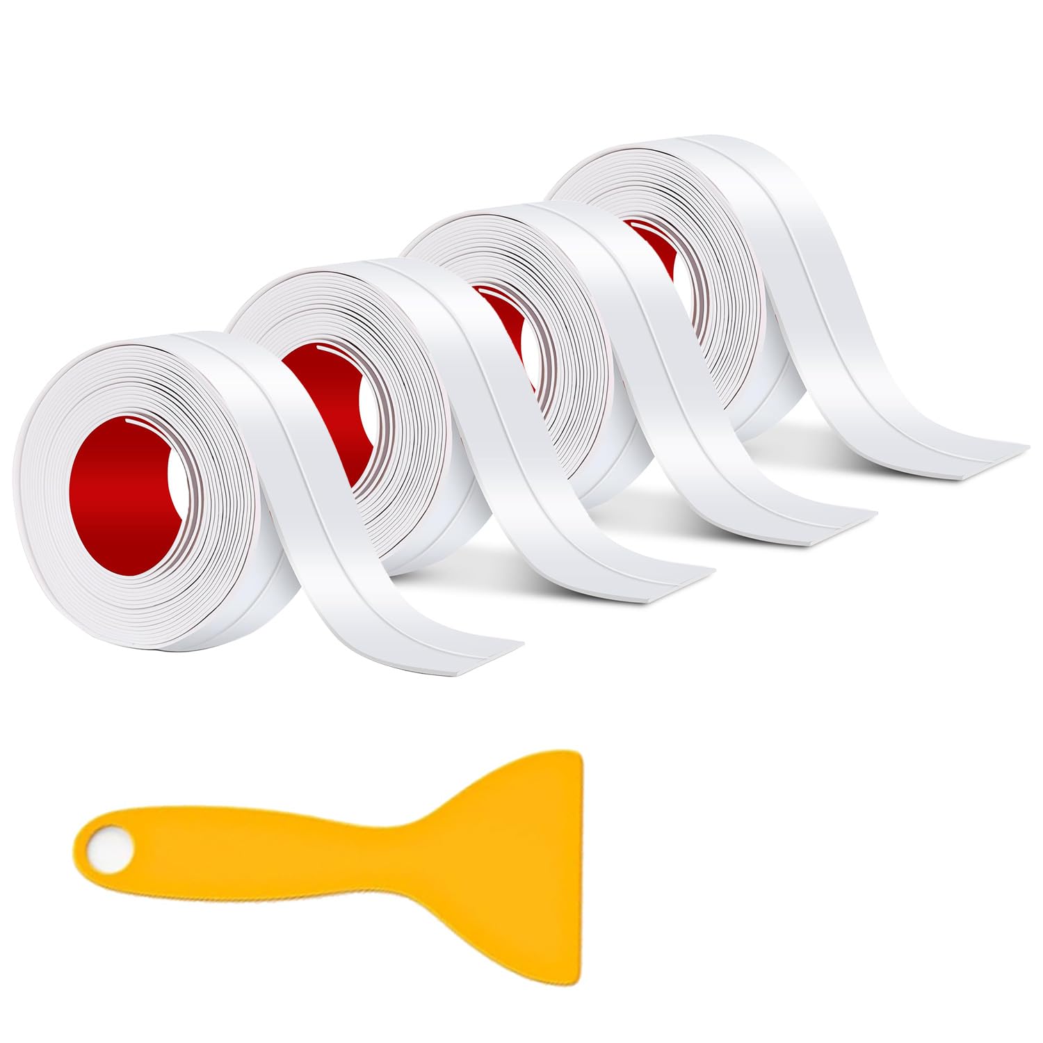 4 Rolls Caulk Tape, Waterproof Caulk Strip - Self Adhesive White Sealing Tape for Toilet,Kitchen, Sink, Shower, Bathtub,Wall Edge with Sealing Tool (1.5" x 10.5Ft)