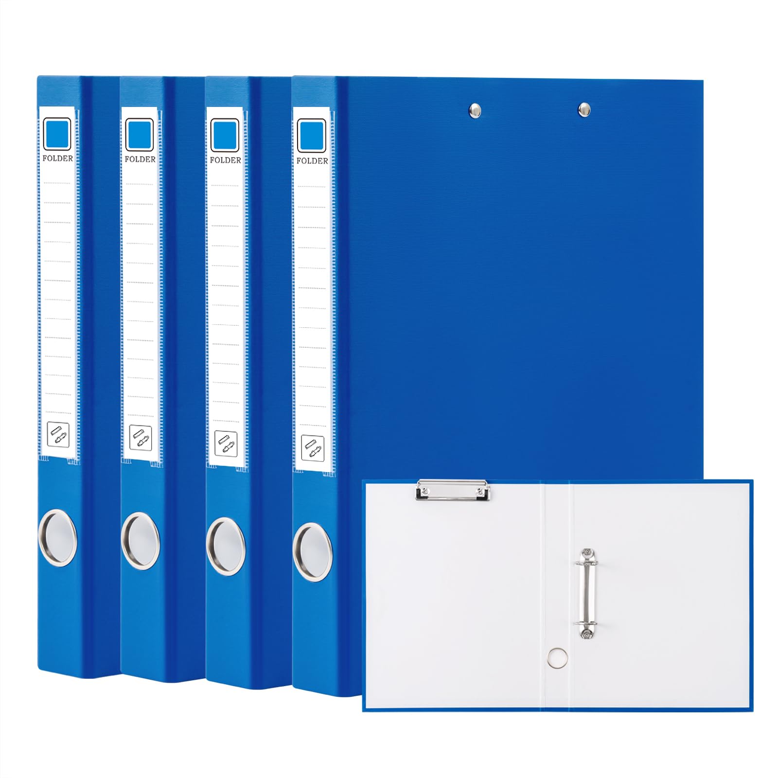 Raccoglitore ad Anelli con Portablocco, 4 Pezzi Raccoglitori ad Anelli A4, Dorso da 45 mm, 2 Raccoglitori a D e Portablocco, Cartella 2 in 1 per L'organizzazione dei Documenti, Blu
