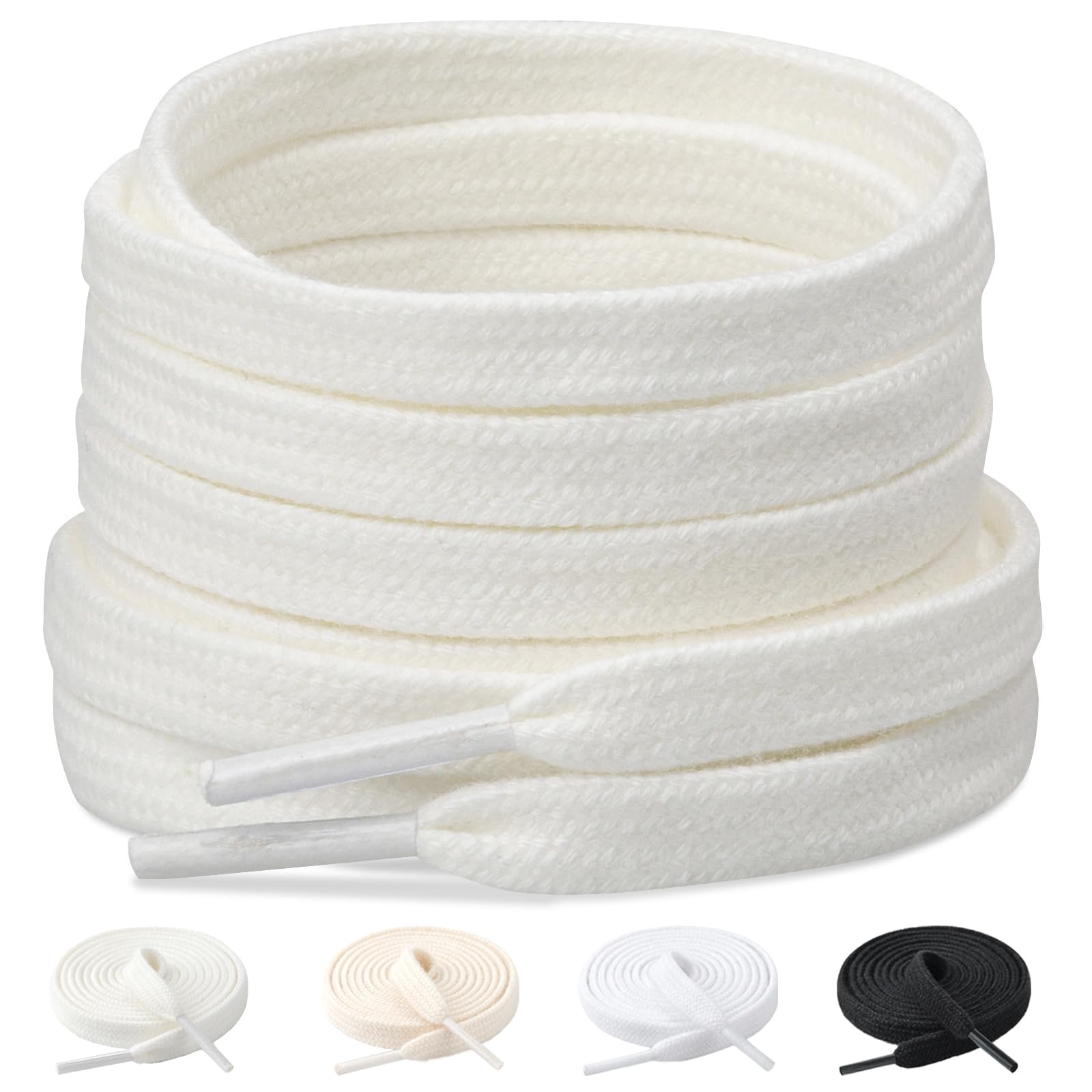 [Stepace] 2足(4本入り) 純綿 平紐 平型靴ひも 長さ100～160cm 16色 コットンシューレース Off White 140