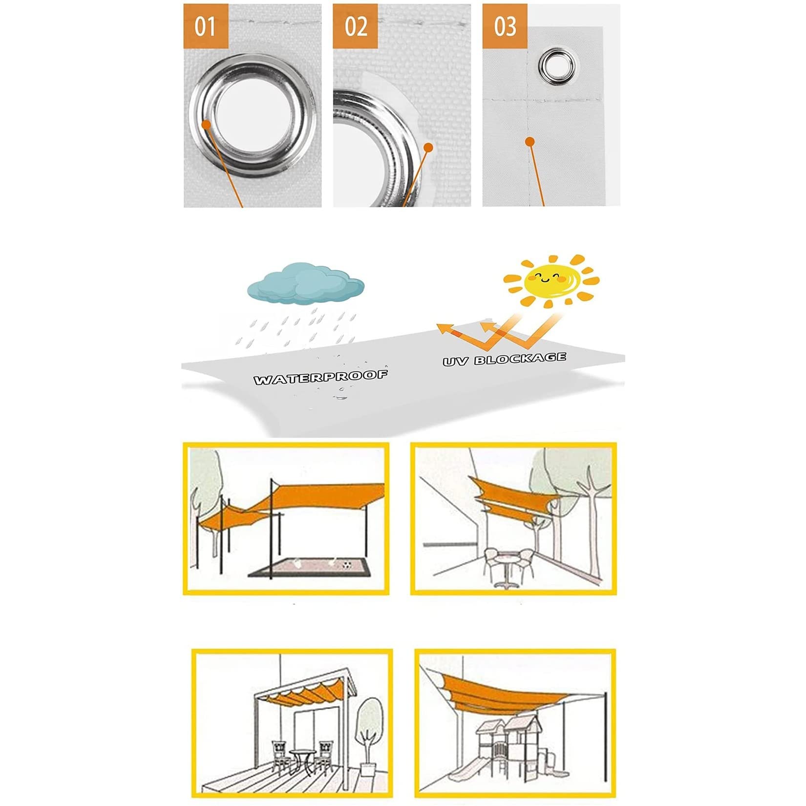 KUAW Parasole Rettangolare 5x6M per Balconi Arredo Giardino Gazebo Copertura Pergolato Telo Ombreggiante Vela Impermeabile Frangivento Protezione Acqua Resistente al Vento, Arancione