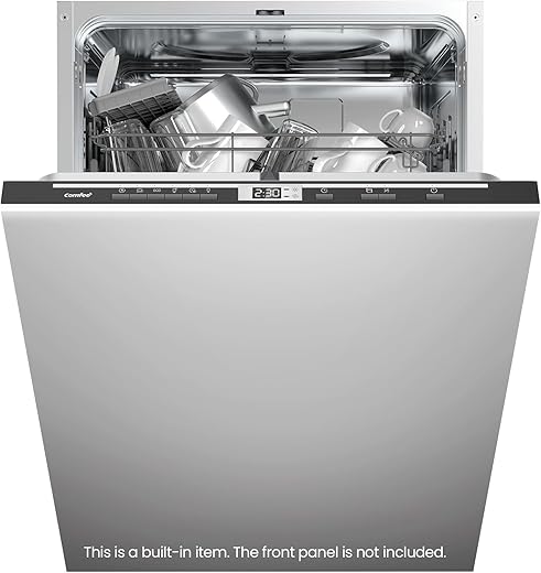 COMFEE' KWH-BD1413I-B Fully Integrated Dishwasher with 14 Place Settings, Auto Door Open Drying, 44dB Low Noise, Built-in Dishwasher with Auto Sensing Wash, Rapid Wash, Adjustable Upper Basket - Black